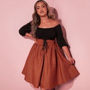 NWT Vixen by Micheline Pitt Orange Gingham Corset Skirt